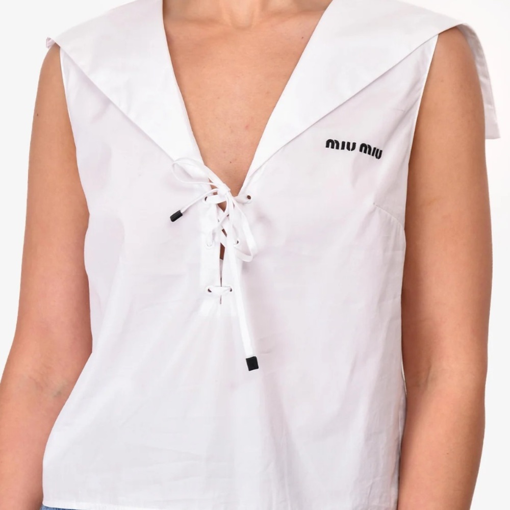 MIU MIU 2024 WHITE SAILOR COLLAR TOP